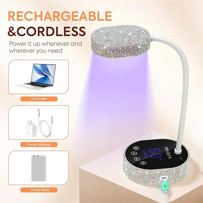 UV LED Nail Lamp 36W – Mini Cordless Flash Cure Gooseneck UV Light for Gel X Nails, Portable USB Rechargeable Nail Dryer with Auto Sensor, 4 Timers & LCD Display for DIY Home Manicure (Diamond)