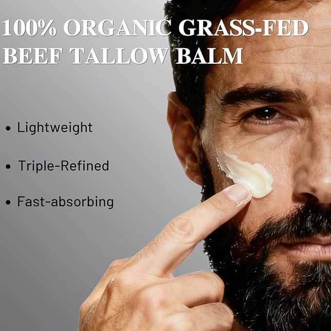 Organic Beef Tallow Honey Balm, Handmade Moisturizer Beef Tallow for Face, Grass Fed Beef Tallow for Dry Skin, Pure Natural Cream with Bergamot Scent,Designed for Men After Shave, 2.1oz
