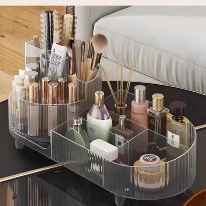 Rotating Large Capacity Cosmetic Display Case,Bathroom Counter Organizer Countertop Storage,Cosmetics Skincare Shelf Organizer (Clear)