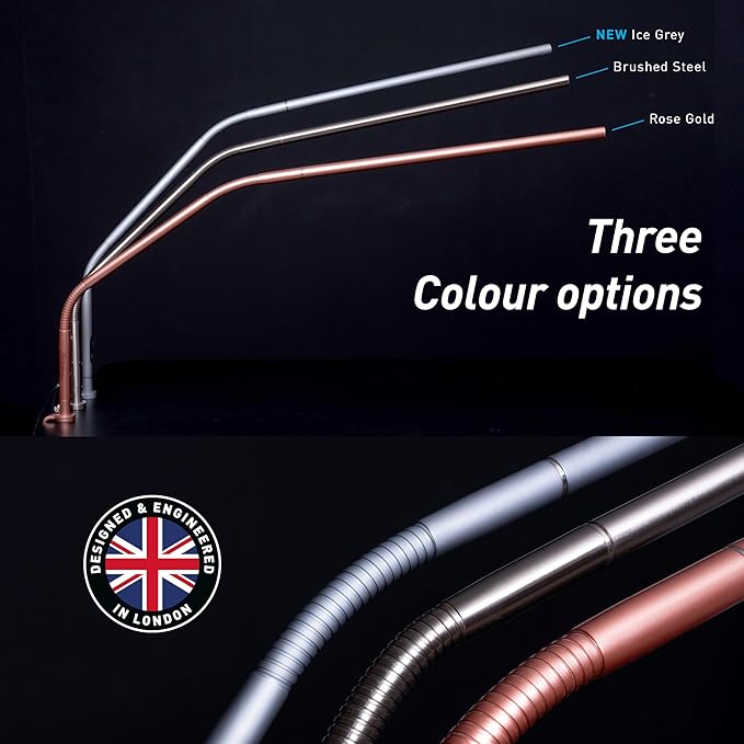 daylight Slimline 4™ LED Table Lamp in Brushed Steel - 6,000K, 3,200 Lux, 4 Brightness Levels, USB-C Charging Port, Anti-Glare Diffuser, Flexible Design, Art & Craft, Sewing, Nail Salon