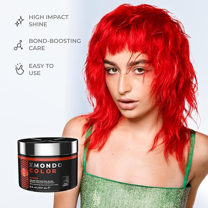 XMONDO Color Amber Mask – Semi-Permanent Red Dye with Bond Booster & Hyaluronic Acid, 8 oz