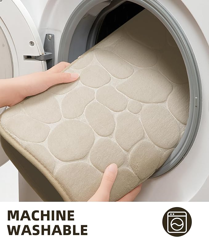 YIHOUSE Memory Foam Bath Mat Cobblestone Bathroom Rugs Super Water Absorbent Bath Mats for Bathroom Machine Washable Bath Rugs(17x24,Khaki)