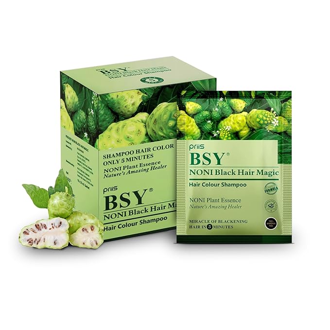 Hair Color Shampoo - Ammonia Free, 20ml x 10 Sachets, Natural Black Permanent Hair Dye for Men and Women, Noni Fruit Hair Dye, 5 Minutes Hair Color