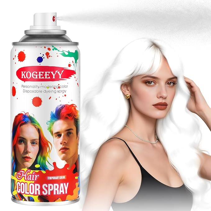 Christmas White Hair Spray Color Temporary Hair Color Spray for Kids Women Men, Washable Temporary White Hair Dye Paint, Hair Color Wax for Halloween Cosplay Festival Party Costume Makeup DIY, 4.06 oz