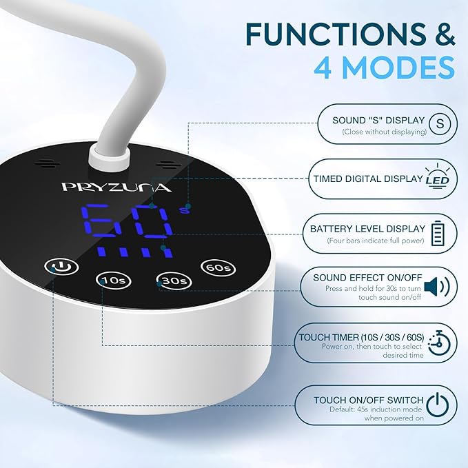 UV LED Nail Lamp 36W – Cordless Flash Cure Gooseneck Mini UV Lamp for Gel X Nails, Portable USB Rechargeable Nail Dryer with Auto Sensor, 4 Timers & LCD Display for DIY Home Manicure (White)