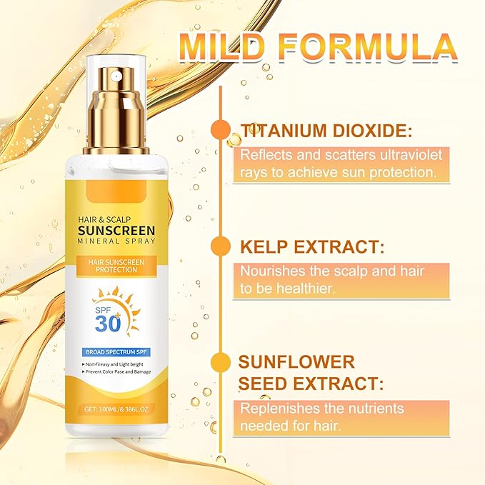 2PCS Ultimate Hair & Scalp Sunscreen Spray SPF 30, Weightless Non-Greasy Protection, UV Protection Spray for Color-Treated Hair, Scalp Sunblock Prevents Fading & Dryness, Beach & Pool Essentials