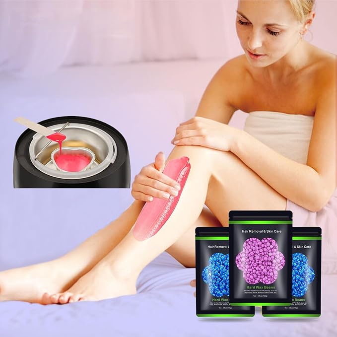 Wax Beads for Hair Removal 10.5oz (300g), Auperwel Hard Wax Beads Beans for Sensitive Skin Brazilian Waxing, Face, Bikini, Eyebrow, Legs, Painless for Women Men, 3 packs Kit with 10 Sticks