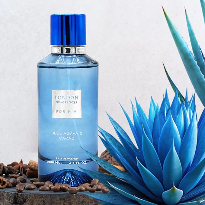 London Fragrances Blue Agava Cacao - Warm Spicy Scent Cologne for Men - Perfume for Men with Notes of Cacao and Rose - 3.4 oz EDP Spray