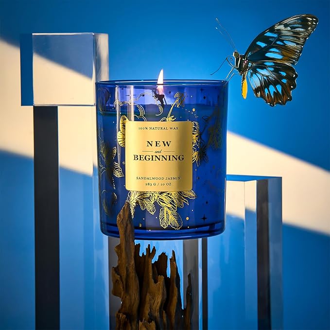 M&SENSE Holiday Scented Candle Gift for Women and Men - Sandal Wood Jasmin Scent, 10 oz Soy Wax, Birthday,Holiday, Christmas, New Year Gift