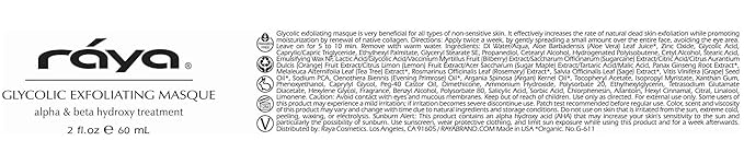 Raya Glycolic Exfoliating Masque with AHA and BHA (G-611) | Exfoliating Facial Treatment Mask for All Non-Sensitive Skin | Made with Alpha and Beta Hydroxy Acids