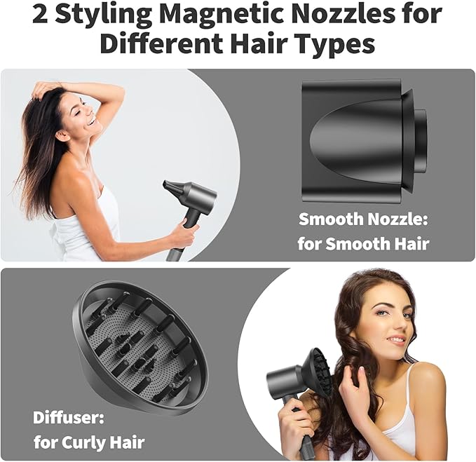 Hair Dryer - 110,000 RPM Professional Hair Dryer with Diffuser, Ionic Blow Dryer, 8 Wind Modes, Magnetic Nozzles, Fast Drying for All Hair Types - Ideal Christmas Gift for Women