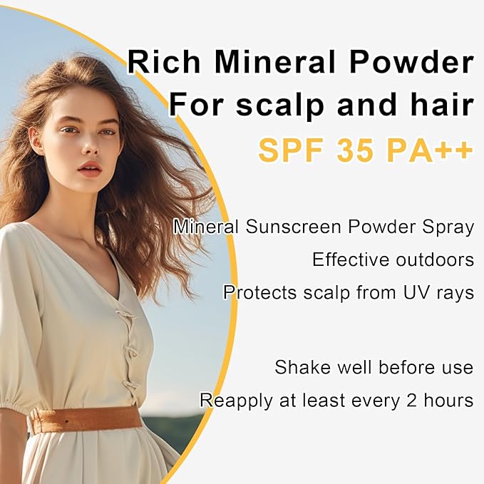 Mineral Sunscreen Powder, for Scalp & Hair, 0.71 Oz. SPF 35 PA++, Scalp Sunscreen Spray Powder with Broad Spectrum UV Protection, Lightweight, Easy to Apply, No-Greasy, Cruelty-Free (1PC)