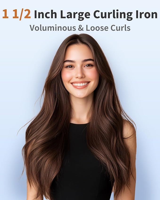 1 1/2 Inch Large Curling Wand for Long Hair, Dual Voltage Hair Curling Iron Wand Ceramic Extra Long Barrel,10 Adjustable Temp