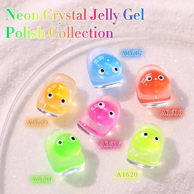 Double Rhythm 6 Pcs 15 ML Gel Polish Set Same Color Same Bottle Soak Off Gel Polish Kit Nail Art Manicure Salon DIY at Home for Women (Jelly Neon Pink Blue Red Green-T6-26)