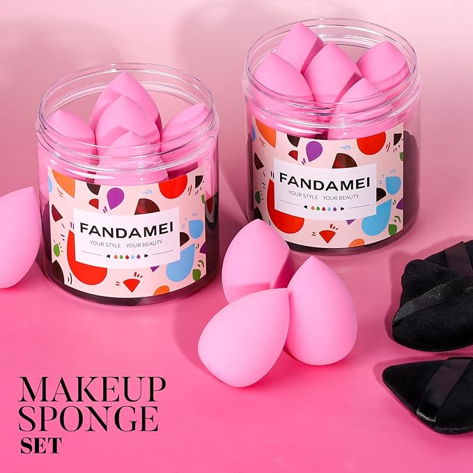 FANDAMEI 15 PCS Makeup Sponge Set, 5 PCS Makeup Sponges, Latex Free Soft Makeup Sponges For Foundation With Container, 10 PCS Triangle Powder Puff, Makeup Puff, For Powder, Cream and Liquid Cosmetic
