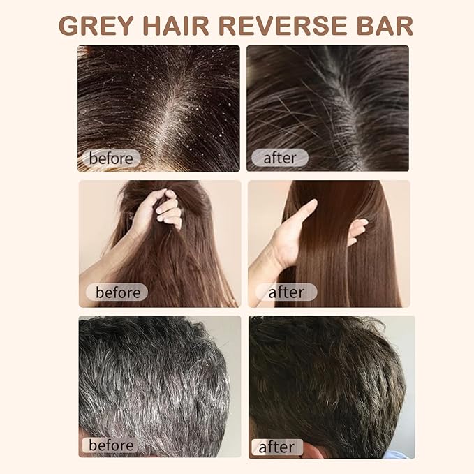 Gray Hair Reverse Bar Soap, Black Shampoo Bar for Hair & Beard Darkening, Herbal Black Soap for Men & Women Gray Hair Coverage, Deep Clean & Nourish the Scalp 3Pcs
