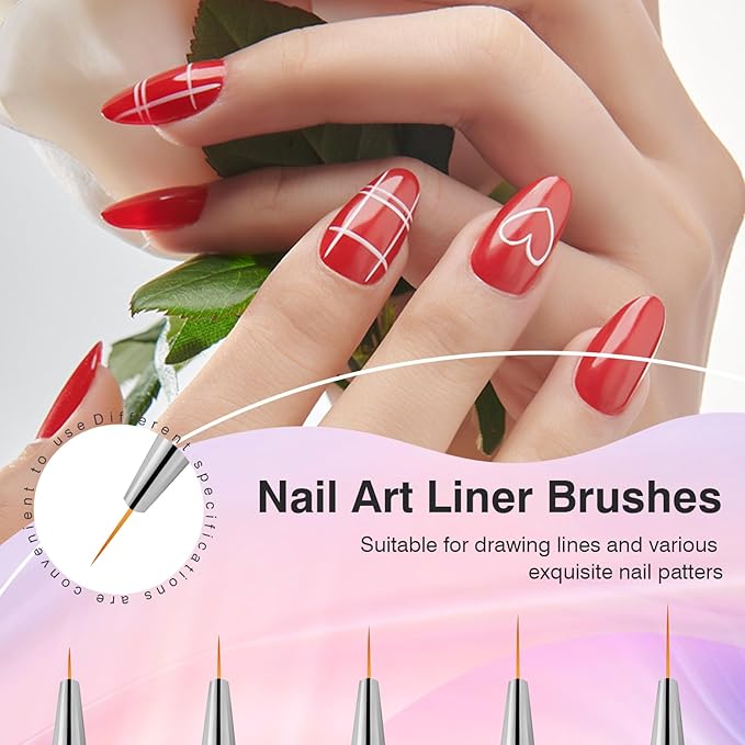 Nail Art Brushes 5PCS Nail Brush Set with Liner Brush and Dotting Pens for Home and Professional Salon Use