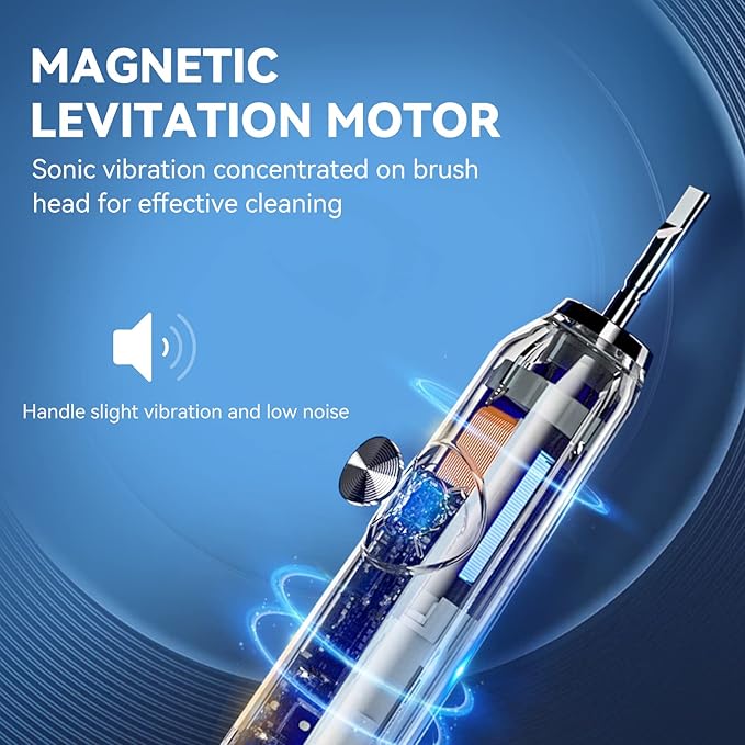 JTF Sonic Electric Toothbrush for Adults - Fast Rechargeable Toothbrush with Travel Case and 6 Brush Heads, 5 Modes Smart Toothbrushes, Navy Blue