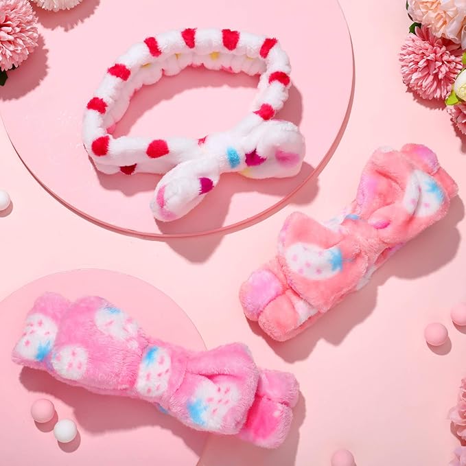 3 Pcs Towel Headbands for Women Headband for Washing Face Facial Hair Band Skincare Microfiber Bowtie Headband Makeup Terry Cloth Headbands Spa Shower Hair Band for Women Girls (Bright Patterns)