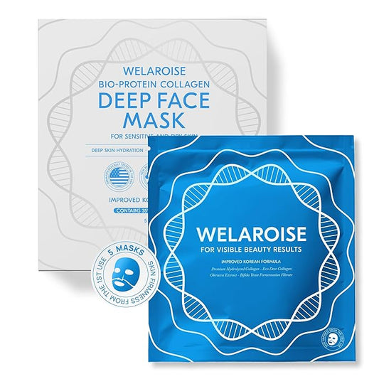 Welaroise Bio Protein Collagen Hydrogel Deep Face Mask +35% More Collagen, Intense Hydration & Moisturization, Firming, Anti-Aging, Skin Renewal, Korean Skincare (Pack of 5)