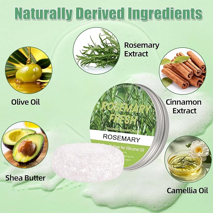 2 Pack Rosemary Hair Shampoo Bar, Deep Cleansing for Scalp Hair Loss Shampoo Soap, Organic Solid Shampoo for Men and Women, Oil Control & Strengthen hair, 0 Silicone Oil