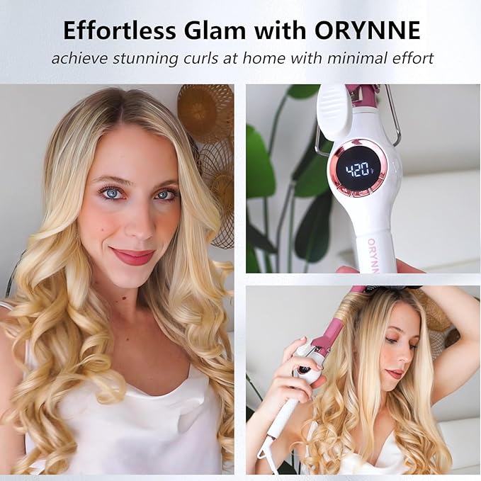 1 Inch Long Barrel Digital Ceramic Curling Wand with Auto Shut Off and Dual Voltage for All Hair Types - Fast Even Heat Up