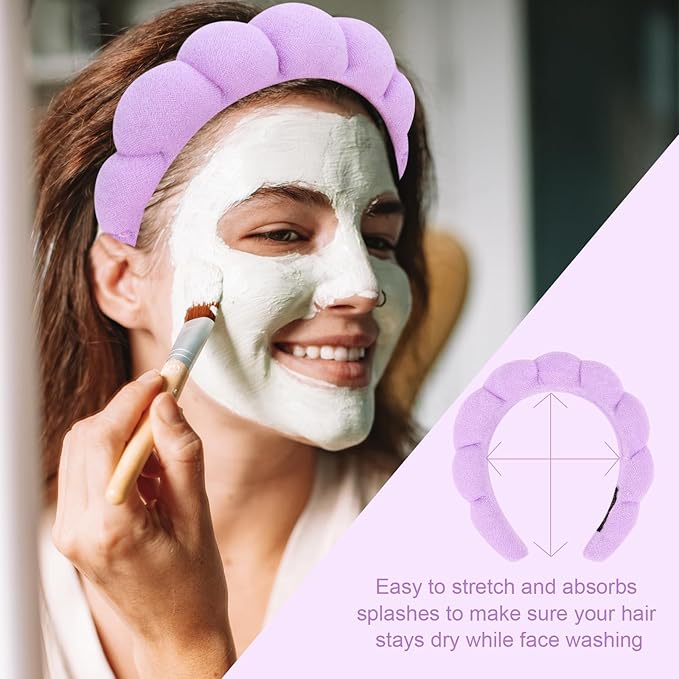3 Pack Spa Headbands for Washing Face, Skincare Headbands Makeup Headband Sponge Face Wash Headbands, Terry Cloth Headbands Puffy Hair Band for Washing Face