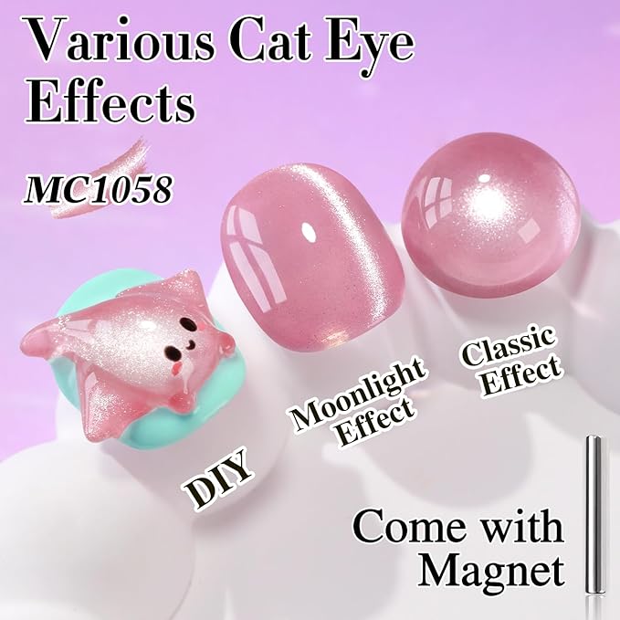 Double Rhythm 0.5 OZ Cat Eye Gel Polish with Magnet 15ML Holographic Glitter Shimmer Translucent Jelly Color Magnetic Polish Salon DIY at Home (MC1058)