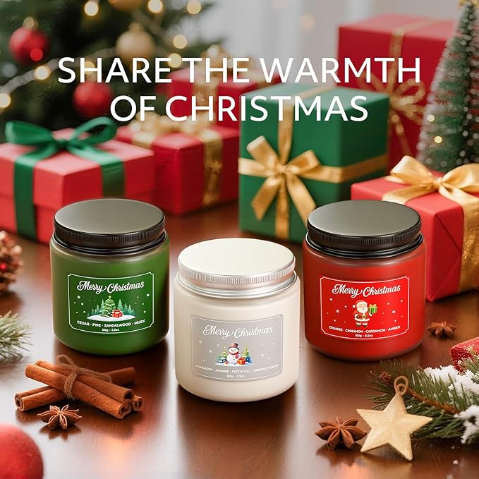 NORVENCE Christmas Candles, Scented Candles Gift Set for Stress Relief, Stress Relief Candle Gifts for Women and Men, Christmas Candle Gifts for Women (Red & White, 7 oz)