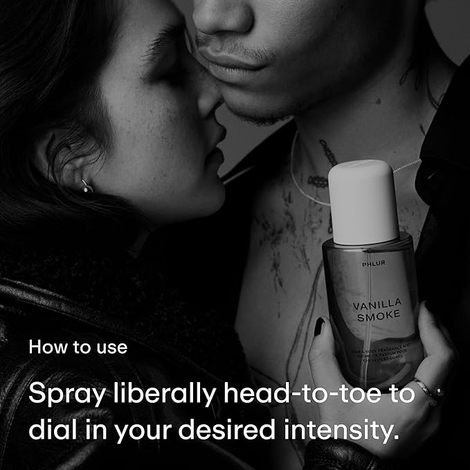 PHLUR Vanilla Smoke Body Mist - Hair and Body Fragrance Mist - Cashmere Vanilla Body Spray with Pink Pepper, Bergamot, Tonka Bean & Incense (8 Fl Oz)