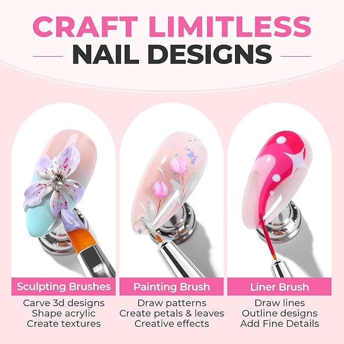 UNA GELLA Nail Art Brushes Set 6PCS Black Color Double-ended Acrylic Nail Design Brush Set Nail Dotting Tools Nail Art Gel Polish Liner Brushes for Gel Polish Painting DIY Nail Salon