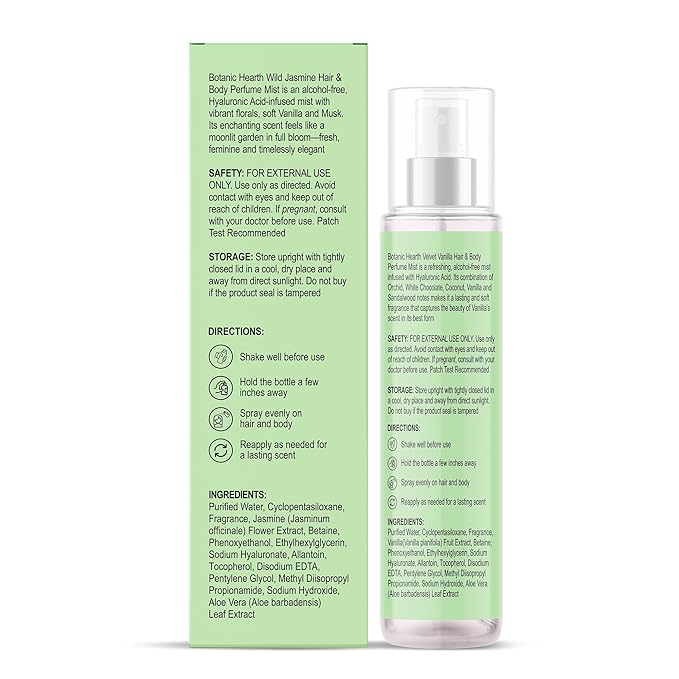 Botanic Hearth Wild Jasmine Hair Perfume & Body Perfume Mist with Hyaluronic Acid, Alcohol-Free, Long Lasting Hydrating Body & Hair Spray, 3.4 fl oz / 100 ml