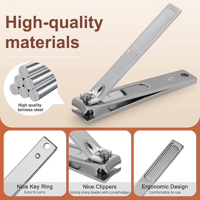 Premium Stainless Steel Nail Clippers Set - Travel Grooming Kit, 6pc Manicure/Pedicure Tools with PU Case - Unisex Gift for Men and Women(D-Khaki)