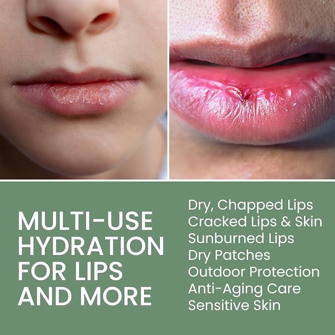 Organic Lip Treatment Balm Ultra Hydrating & Nourishing Care for Dry, Chapped, Cracked Lips & Skin, Visibly Smooths Wrinkles & Fine Lines, Natural Skin Care, Travel Size, Women and Men