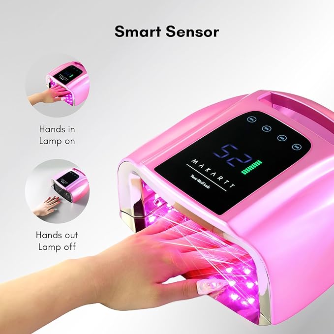 Makartt UV LED Nail Lamp with Handle for Gel Polish – Fast Curing UV Light Nail Dryer with 42 Beads 4 Timers Cordless Rechargeable Design LCD Touchscreen & Smart Sensor(Gradient Pink)