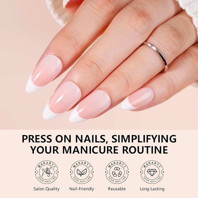 Makartt Press on Nails Kit: Short Gradient & French Glam Coffin Nail Tips in 6 Styles 144PCS, Natural Fit with Adhesive Tabs, Glue, and File, Manicure Set for Home Salon