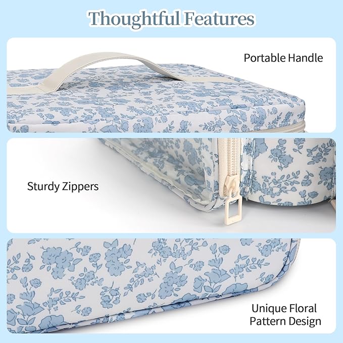 Nail Polish Organizer, Nail Polish Storage Holds 42+ Bottles & Nail Lamp, Portable Travel Nail Kit Storage Carrying Case Fits Nail Suppiles, Gift for Manicurist, Grils - Blue Flower