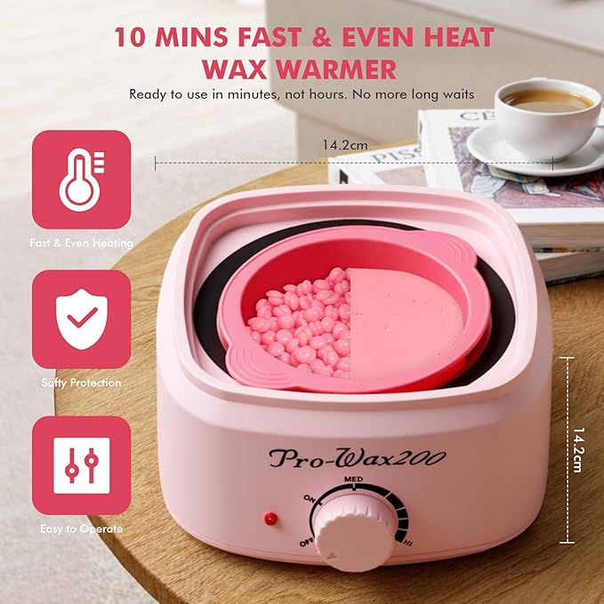 Waxing Kit for Women & Men - Complete Hair Removal Wax Kit with 4 Bags Hard Wax Beads & Silicone Pot for Full Body, Bikini, Brazilian, Eyebrow, Legs, Face - Easy to Use at Home Wax Warmer