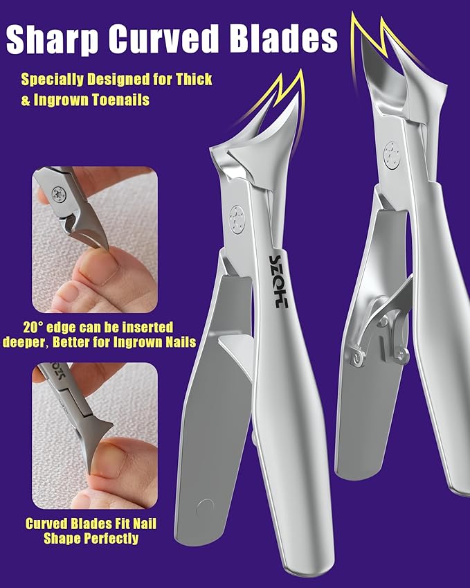 SZQHT Toenail Clippers for Thick & Ingrown Toenails, Heavy-Duty Nail Clippers for Seniors, Men & Women, Ultra-Wide Jaw Toe Nail Clippers, Pedicure Tools for Feet, Stainless Steel Nail Cutter
