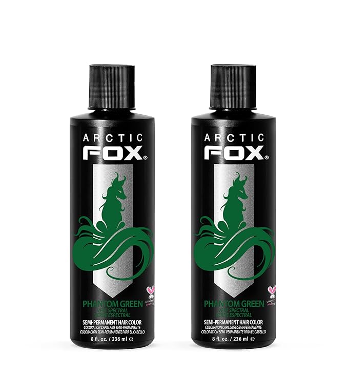Arctic Fox Semi-Permanent Hair Dye, Vegan & Cruelty-Free, Conditioning, Ammonia-Free, Vibrant Phantom Green, Long Lasting Color, For All Hair Types, 8 Fl Oz (Pack of 2)