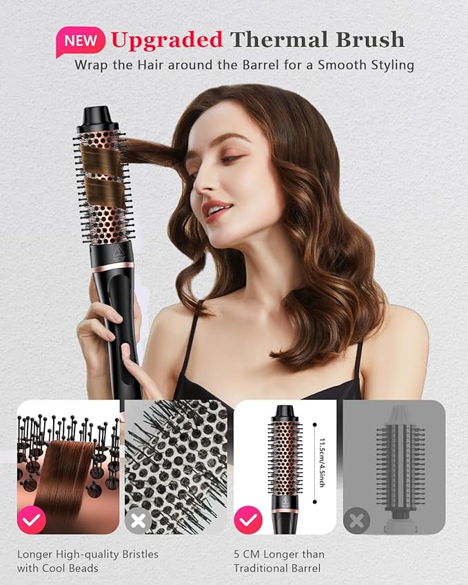 5 in 1 Curling Iron, Hair Curling Wand Set Thermal Brush 4 Interchangeable Ceramic Curling Wands (0.5'-1.8') Fast Heat Up Dual Voltage Christmas Birthday Hair Tool Gifts for Women Travel