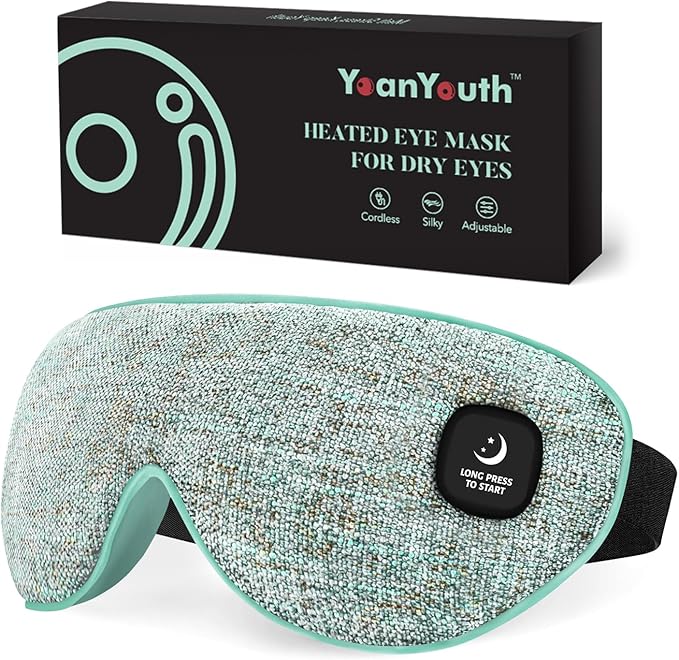 Heated Eye Mask for Dry Eyes, Cordless Warm Compress for Eyes, Light Blocking Eye Heating Pad, Styes, Sleep, Cover Washable, Rechargeable, Light Blue