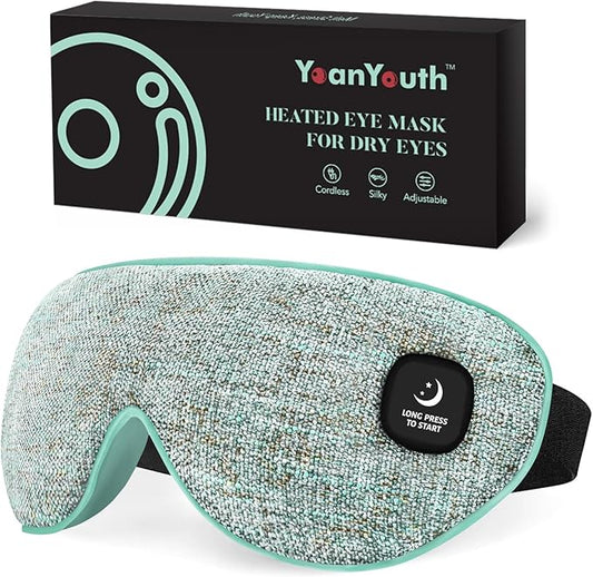 Heated Eye Mask for Dry Eyes, Cordless Warm Compress for Eyes, Light Blocking Eye Heating Pad, Styes, Sleep, Cover Washable, Rechargeable, Light Blue