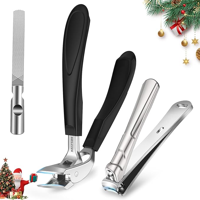 Toenail Clippers for Thick Nails for Seniors, Ingrown Nail Clippers for Men Angled Head, Toe Nail Clippers Long Handled Wide Jaw Opening with Catcher, Fingernail Clipper Sharp Curved Blade