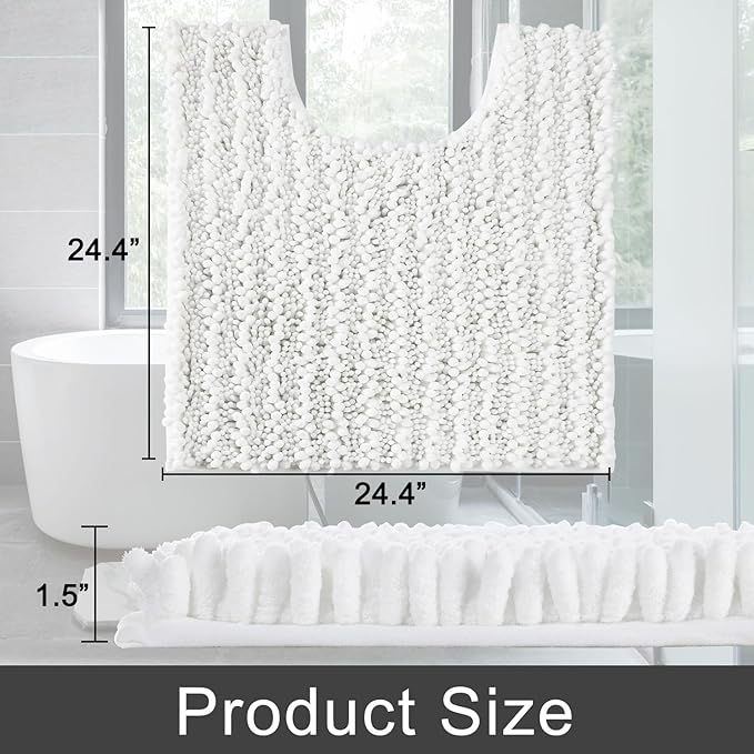 Yimobra Toilet Rug U Shaped Washable 24x20 Inch - Ultra Soft Absorbent Chenille Bath Rugs for Toilet, Quick Dry & Machine Washable, Non Slip Contour Bathroom Mat, White