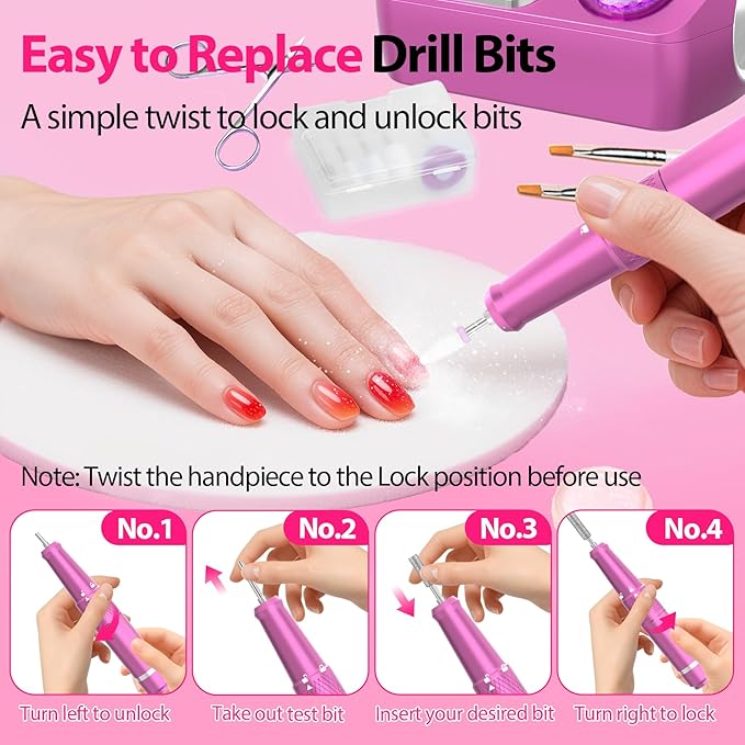 Professional Electric Nail Drill E-File Machine - 45,000 RPM Corded Nail Drills Kit with Low Noise & LED Display for Shaping, Removing & Polishing Acrylic Gel Nails for Salon Home