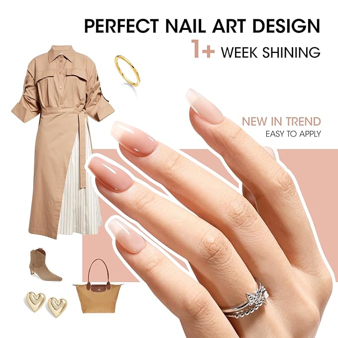 GELLEN Sheer Nude Jelly Nail Polish Not UV Gel, Neutual Regular Nail Polish, Translucent Nude Pink Milky White 6 Colors Set for Acrylic Natural Nails Home Salon, Quick Air Dry, Hema Free, Non-toxic