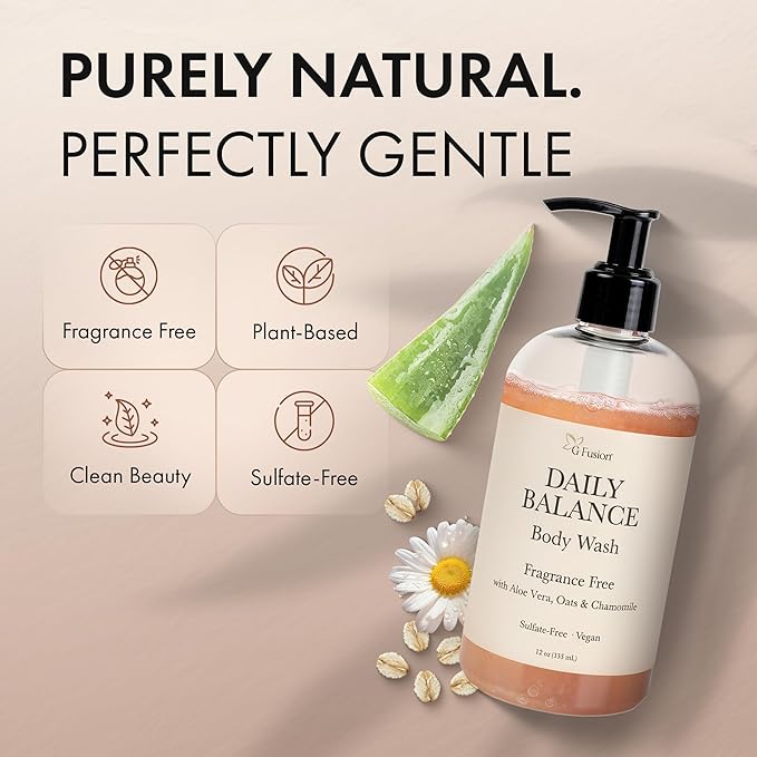 Daily Balance Body Wash – Natural Fragrance Free Cleanser – Plant-Based Hydrating Shower Gel with Oatmeal, Aloe & Chamomile – Vegan, pH Balanced, Sulfate-Free Clean Beauty Care. 12 Fl Oz (355 ML)