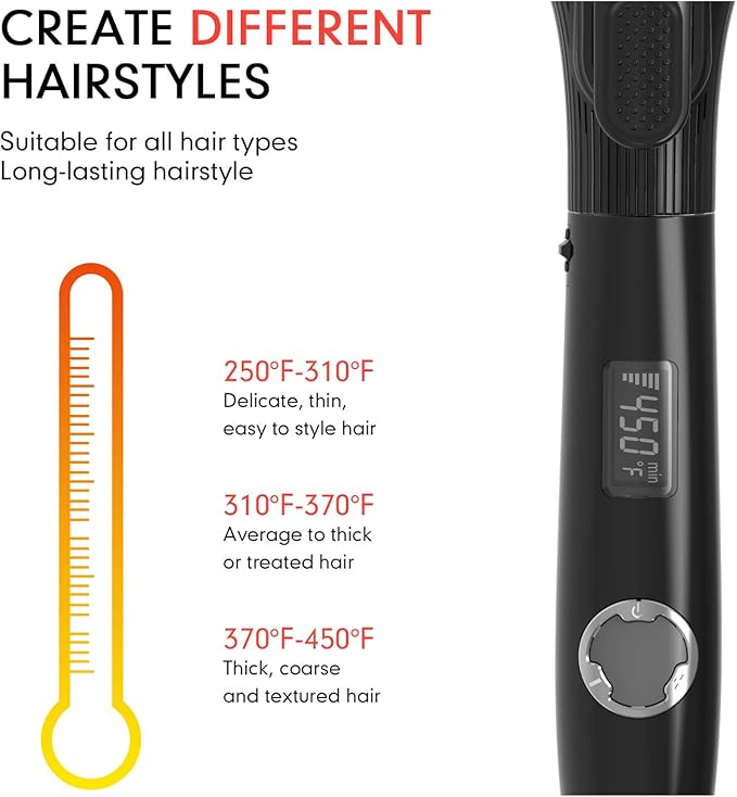 1 1/4 Inch Curling Iron with Clipped Tourmaline Ceramic Barrel Professional 1.25 Inch Hair Curler up to 450°F Dual Voltage for Traveling 60 Mins Auto Off Suit for Different (Black, 1.25 Inch)