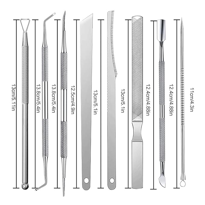 Ingrown Toenail Pedicure Tool Kit, Nail File and Nail Lifter Pusher Double-Sided nail Manicure Kit Stainless Steel(9 Piece Set)